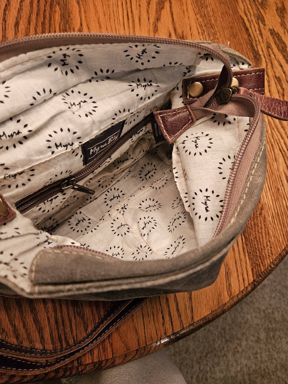 Myra Bag Monterey Bay Canvas Shoulder Bag in Beige, Olive and Brown - Picture 4 of 5